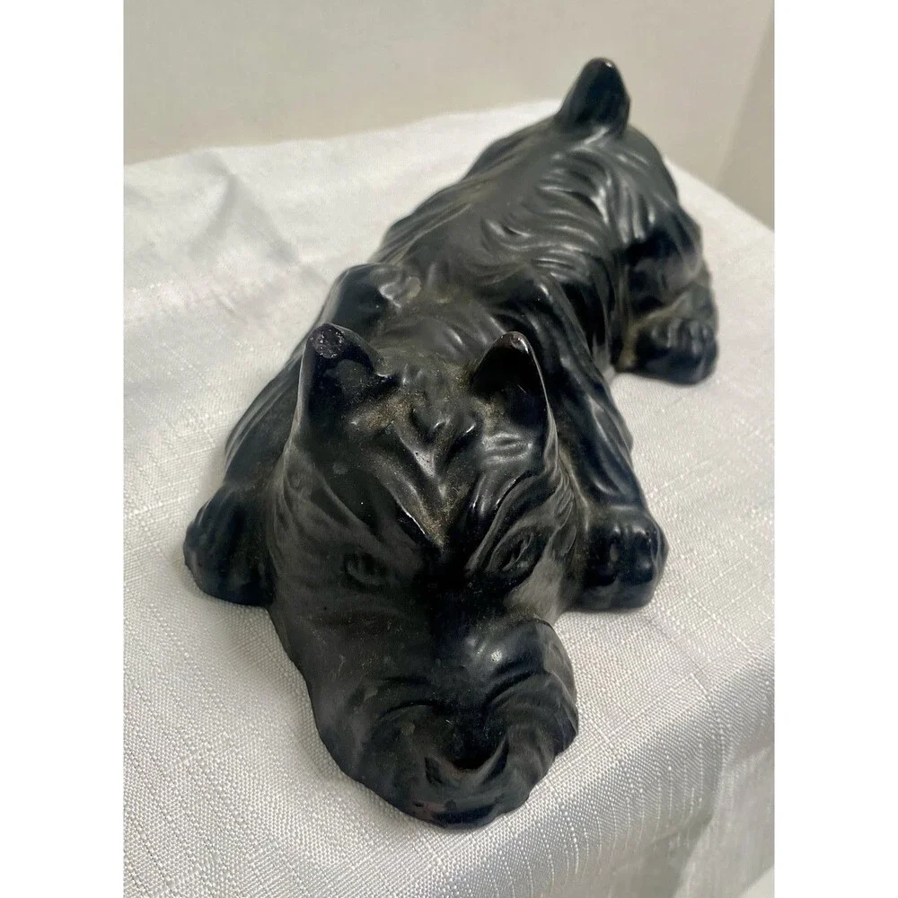 Black Scottish Terrier Scottie Dog Figurine Ceramic Vintage 8” Long Shelf Sitter